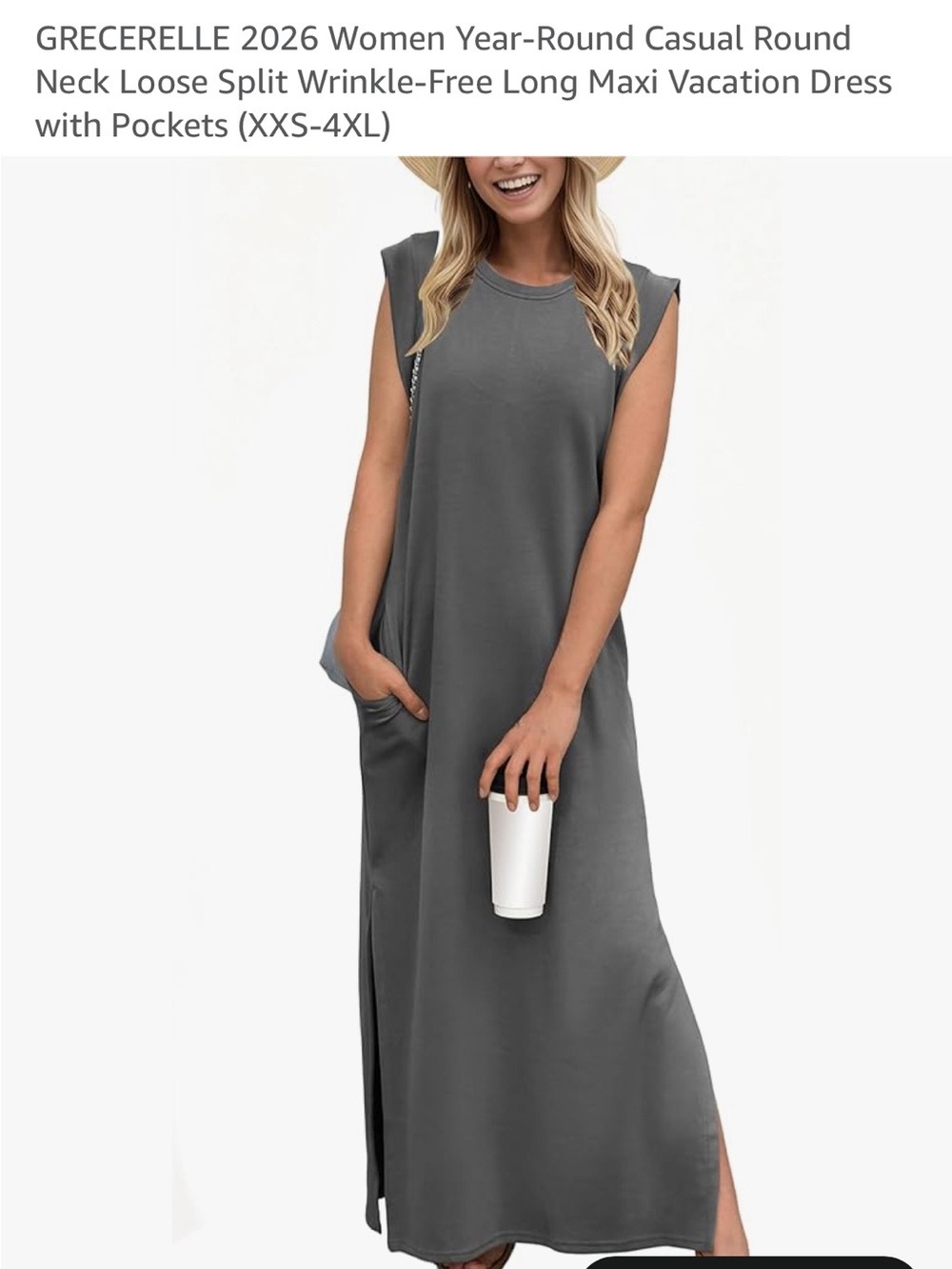 GRECRELLE Sleeveless Casual Maxi Dress in Charcoal Gray